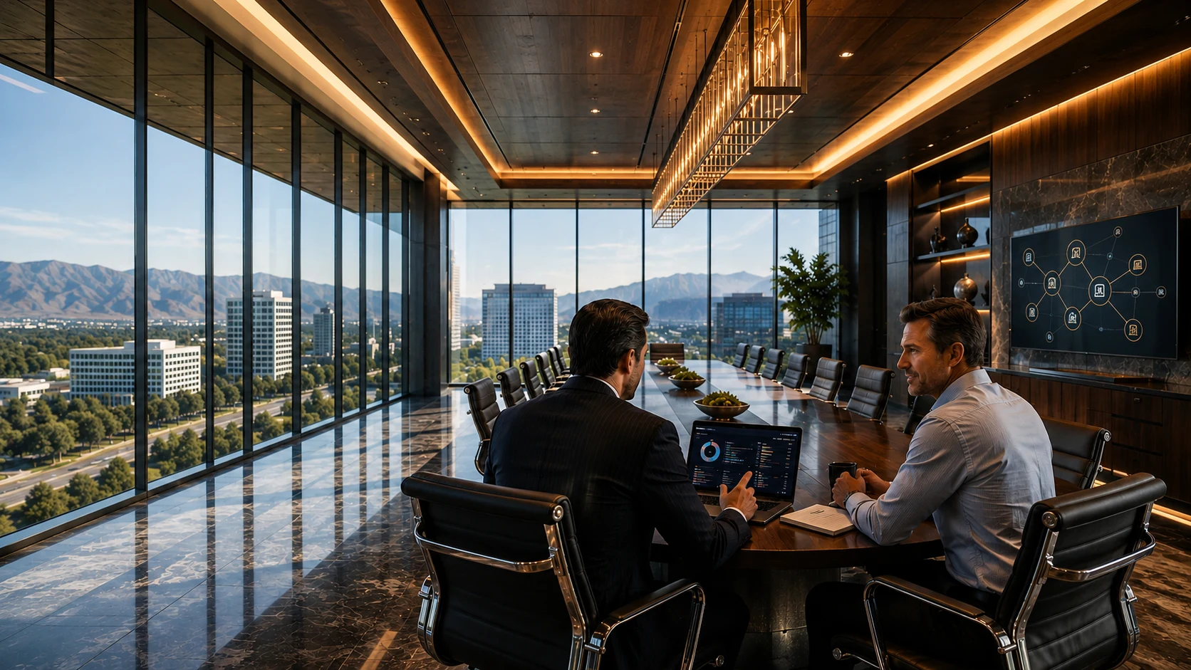 Business modernization consulting session in a modern executive boardroom